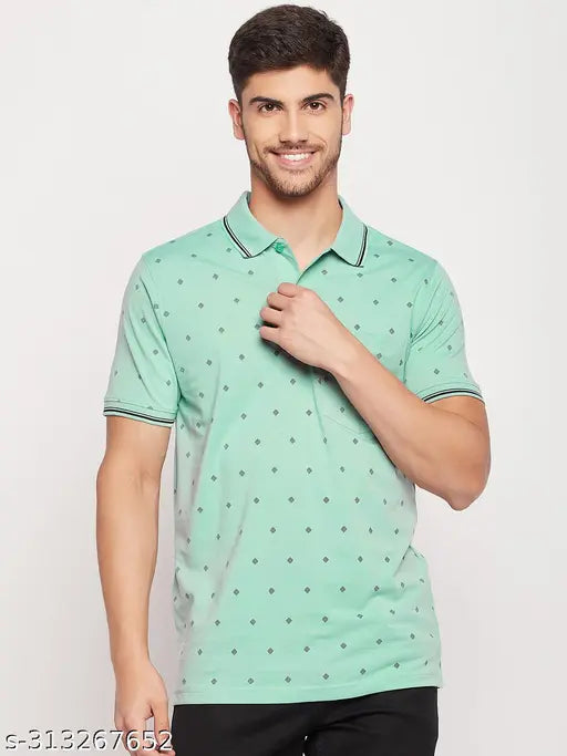 Blue cotton blend half sleeves printed polo t-shirt for men, featuring vibrant Uniberry design. Available in L, XL, XXL, XXXL sizes