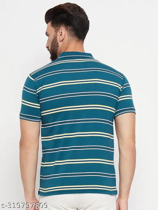 Uniberry Men striped cotton blend polo shirt, short sleeves, size M-5XL, Indian origin