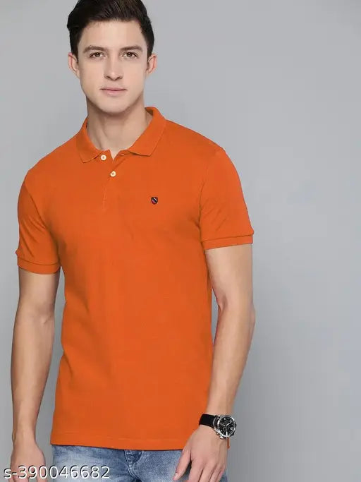 MERRIMENT men's half-sleeve solid polo t-shirt, soft cotton blend for comfort and durability, blue denim jeans look