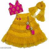 Baby girls lehanga choli set, acrylic dupatta & lehenga with printed patterns, Indian ethnic wear for 12-8 years