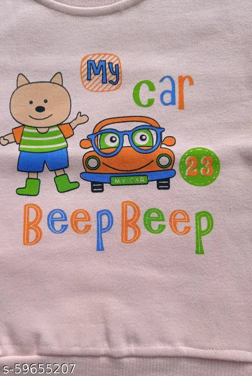 Cotton fleece winter sweater for babies, printed design, soft and cozy, 6-12 months, made in India