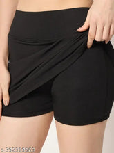 High waist flared mini skater skirt with shorts, polycotton solid, girls & women's fashion, Mehrang brand