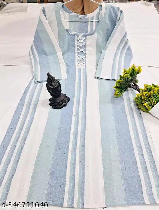 Multicolor woolen striped kurti for women's winter wear, 3/4 sleeves, round neck, comfortable and soft fabric