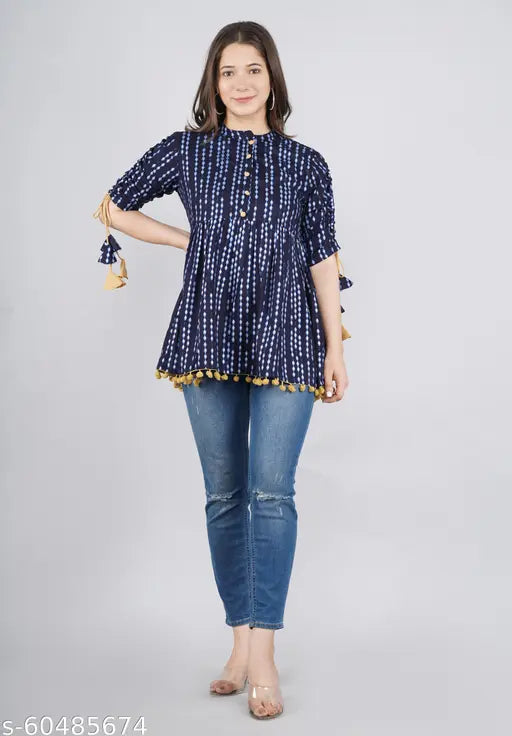 Rayon printed net short-sleeve frock top/kurti top, perfect for casual and work wear