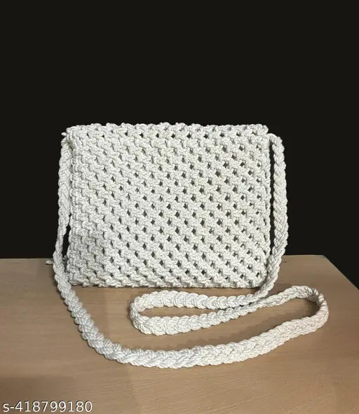 Handmade macrame premium cotton sling crossbody bag, embroidered net pattern, perfect for daily use or gifting