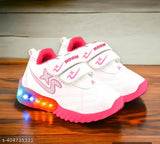 Stylish waterproof lighting sports shoes for kids up to 7 years, white and red, canvas and rubber, embellished net pattern, ideal for boys and girls, with memory foam insoles and velcro fastening