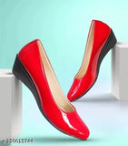 Red synthetic leather ballerinas - Women's IND-3 to IND-9 sizes, solid pattern