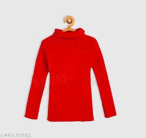 High neck woolen sweater for kids in various sizes, featuring long sleeves and solid pattern. Indian origin