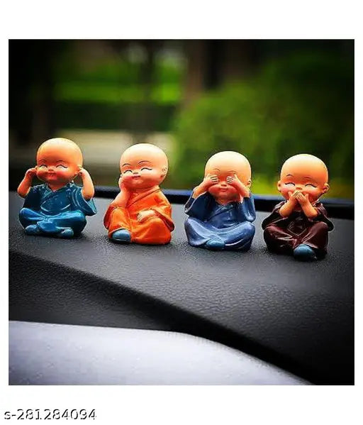 Poly resin Buddha statues for home, car dashboard, table, and office decor. Set of 4 monk showpieces in the same color