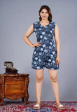 kavya blue night shorts for women - rayon printed short set, sleeveless style, various sizes available