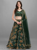 Embellished green organza choli and net dupatta with botanical print, semi-stitched or free size, Indian origin