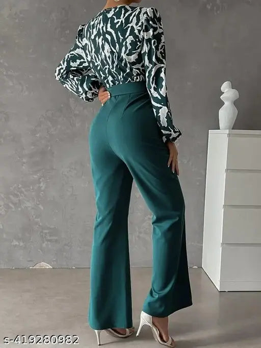 Trendy retro women's lycra jumpsuit with long sleeves and printed net pattern, size S (36in bust, 50in length, 34in waist), made in India