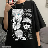 Korean oversized polycotton anime T-shirt featuring Jujutsu Kaisen character, women's size N, S-XXL options available