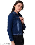 Blue denim jacket, three-quarter sleeves, solid design, high-quality made in India