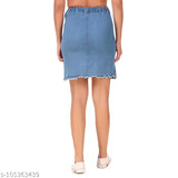 Lightblue denim straight skirt by Kashian for women, solid pattern, sizes: 28, 30, 32, 34, made in India