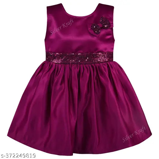 Purple satin kraft girls wine dress, embellished net detail, kid's wear (3-6 months - 2-3 years), India origin