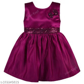 Purple satin kraft girls wine dress, embellished net detail, kid's wear (3-6 months - 2-3 years), India origin