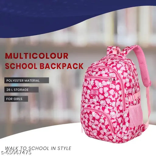 Pink stylish water-resistant Tinytot backpack, perfect for school/college/travel (18 inch, 26L)