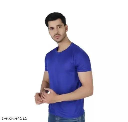 Black, blue & white men's short-sleeve t-shirts in polyester - ideal for gym wear, casual outings, or select party wear. Made in India