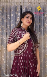 Silk embroidered net Cinon Gwon-Jecket set, Indian-origin fashion for women's M, L, XL