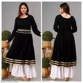 Rayon Anarkali Kurta and Sharara Set, solid-colored women's self-design rayon outfit for XL and XXL sizes