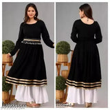 Rayon Anarkali Kurta and Sharara set, solid net self-designed women's outfit with three-quarter sleeves, India origin