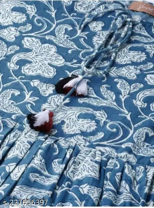 Blue Anralaki Kurta with White Palazzo, high-demand printed rayon v-neck style 3/4 sleeve kurta in sizes S to XXL