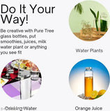 Glass water bottles, leak-proof, food grade, transparent - perfect for fridge milk, smoothie, juice travel. Pack of 3, eco-friendly, lightweight, durable