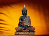 Orange resin Buddha figurine for living room/bedroom decor, size: 8cm x 18.5cm x 24cm
