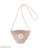 Solid jute cross body sling bag, attractive latest design with small flower detail, perfect for girls