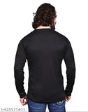 Dark black men's solid round neck polyester t-shirt, long sleeves, ideal for casual wear