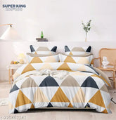 Classy geometric print cotton super king size bedsheet (108x108in), includes 2 pillow covers, ideal for summer use, made in India