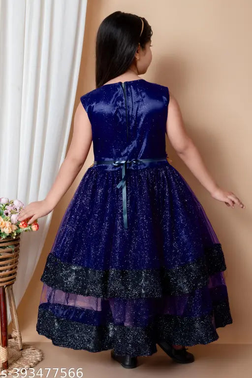 Maroon, navy blue, bottle green, and purple double-layered ankle-length gown dresses in super net fabric - stylish for 27-year-old girls