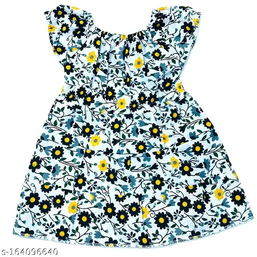 Four 100% cotton baby girl jhabla printed dresses, vibrant flower design, soft and gentle for newborns - Indian origin