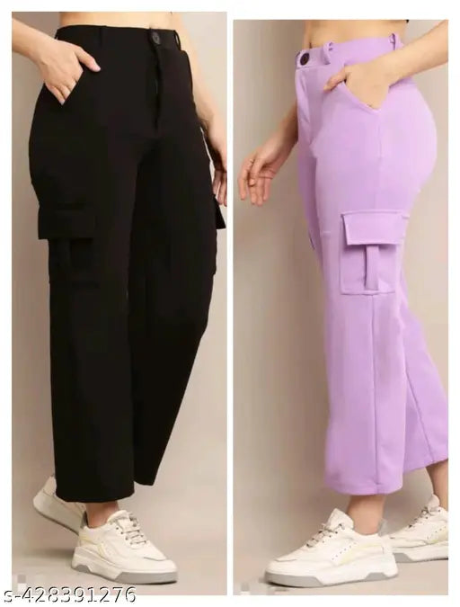 Lavender and black Lycra pant for women, size 26-32, solid pattern, made in India