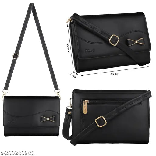 Black faux leather trendy casual textured pattern sling bag for women, perfect for everyday use and parties