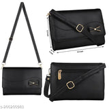Black faux leather trendy casual textured pattern sling bag for women, perfect for everyday use and parties