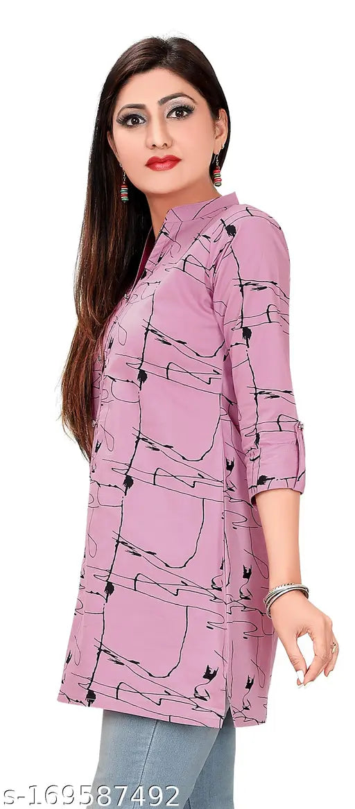 GMK cotton abstract printed short kurti/tunic/top with three-quarter sleeves, vibrant color for casual and formal events