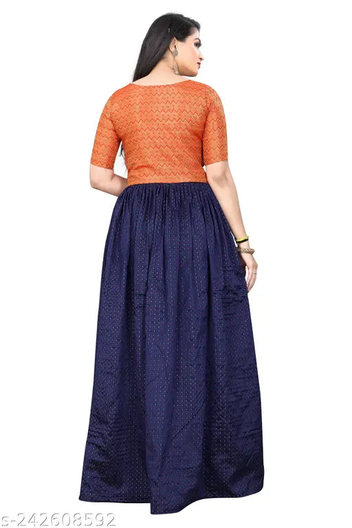 Classic Banarasi silk short-sleeved gown, solid pattern in Indian sizes S-XL