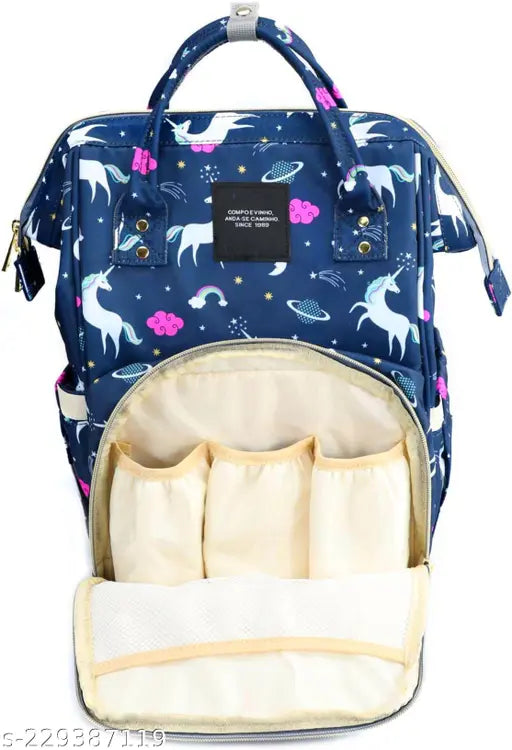 Blue printed polyester kidsify Baby Diaper Bag for travel, spacious with organizer compartments, USB connectivity for printing, water-resistant, fashionable and ergonomic straps