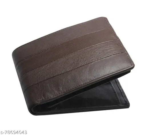 Solid leather men's wallet, FancyUnique, 2 compartments, free size (11cm x 9cm), Made in India