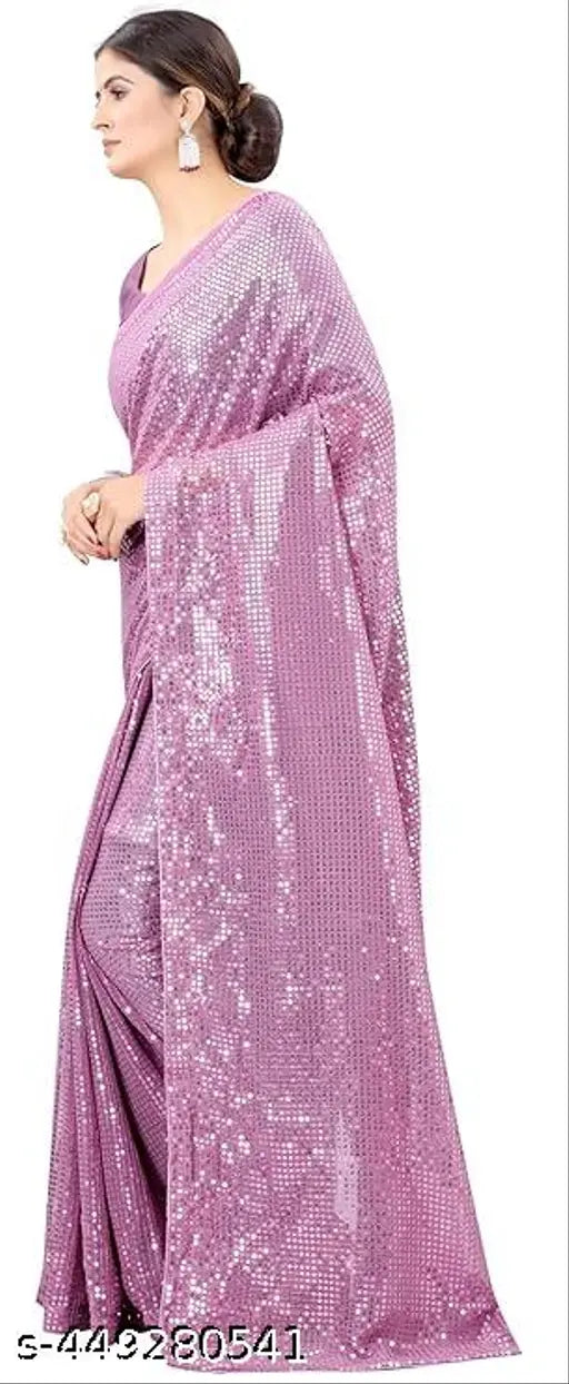 Golden Georgette Bollywood Saree with sequin work, perfect for multiple occasions. Embellished blouse in Dupion Silk, Indian origin