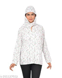 Pastel floral print cotton summer coat with cap for women, perfect for driving or travel, Made in India