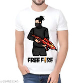 Fashionable white polyester gaming t-shirt for men, trendy print design, machine washable, premium comfort, Indian origin