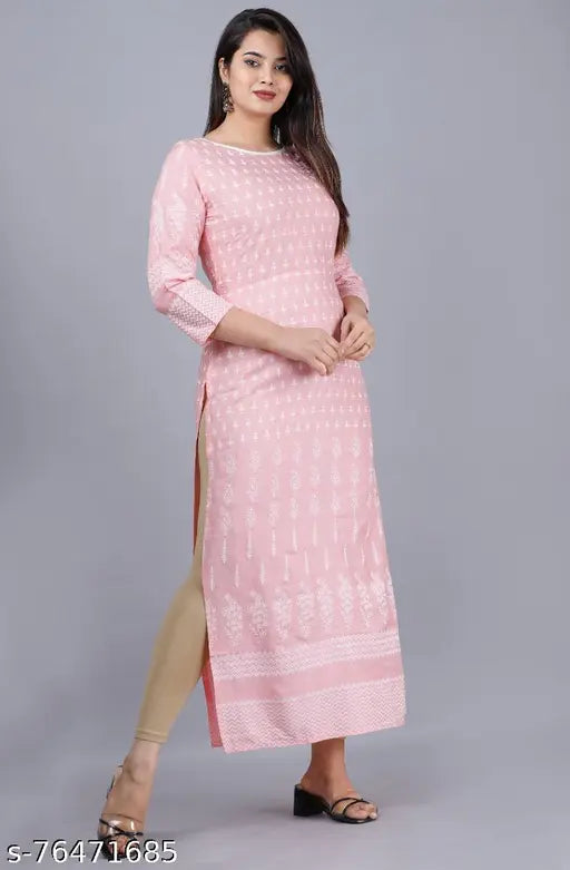 Embroidered rayon straight kurta, three-quarter sleeves. Women's fashion from Malia Clothing Pvt. Ltd, made in India