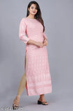 Embroidered rayon straight kurta, three-quarter sleeves. Women's fashion from Malia Clothing Pvt. Ltd, made in India