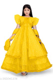Trendy girls ethnic net gown with dupatta, sleeveless solid pattern, size 9-10 years