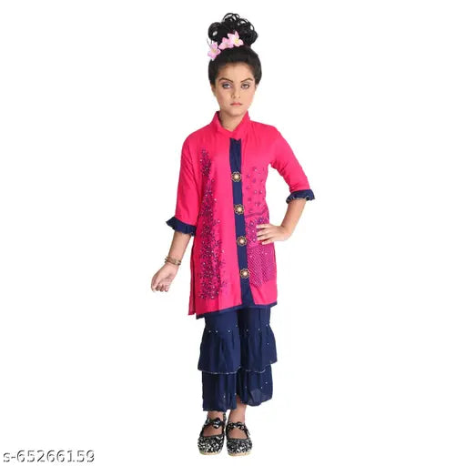 Fariha Fashions girls' rayon cotton printed kurta & plazzo set - vibrant Indian partywear for 4-5 years
