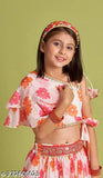 Georgette printed top with lehenga set for kids, vibrant Om Guru Creation design