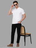 White, polyester men's half sleeves printed polo t-shirt for casual wear, UV protection, ventilation, and fast moisture evaporation